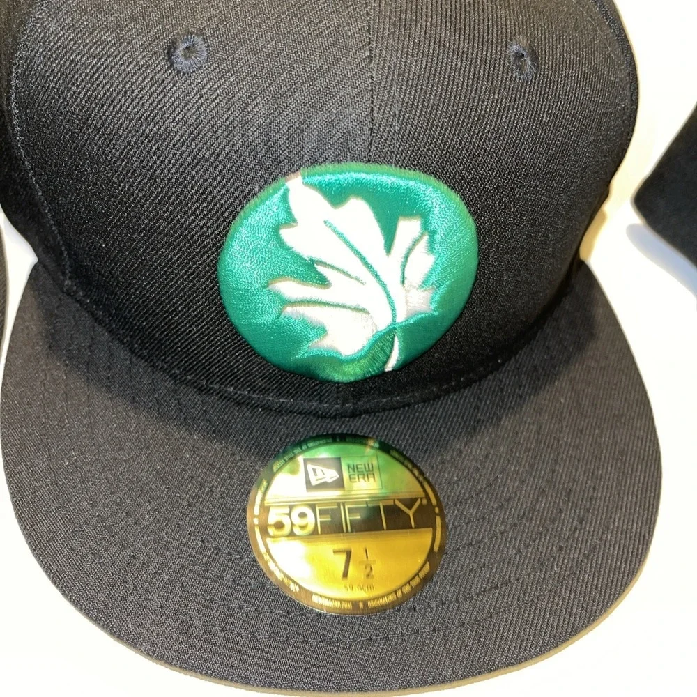 5 New Era Fitted Hat 59Fifty Size 7 1/2 & 71/4  custom promo Black Leaf Hats